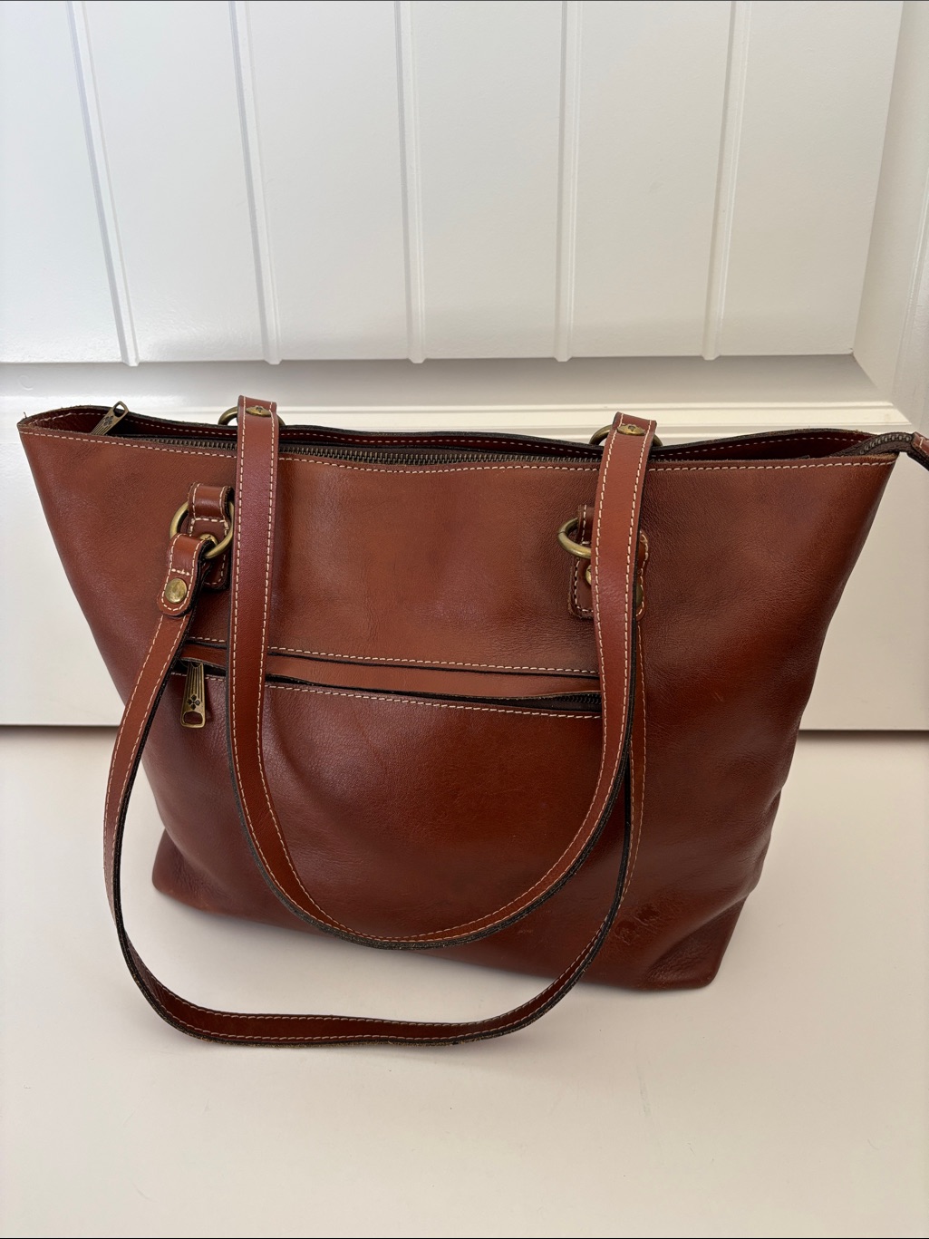 Patricia Nash Cognac Brown 100% Leather Italian Poppy Handbag Shoulder Tote